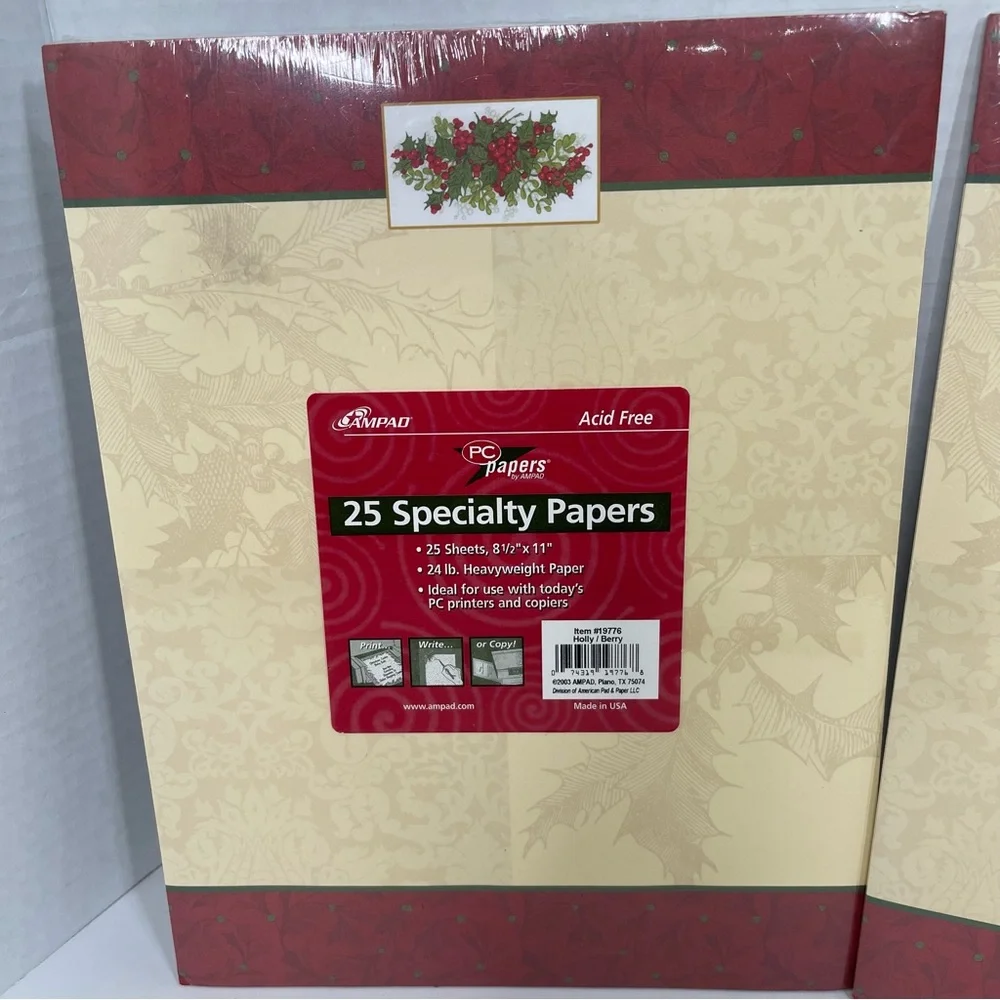 Ampad Holly Berry Christmas Holiday Specialty Printer Paper USA 25 Pack Set of 2